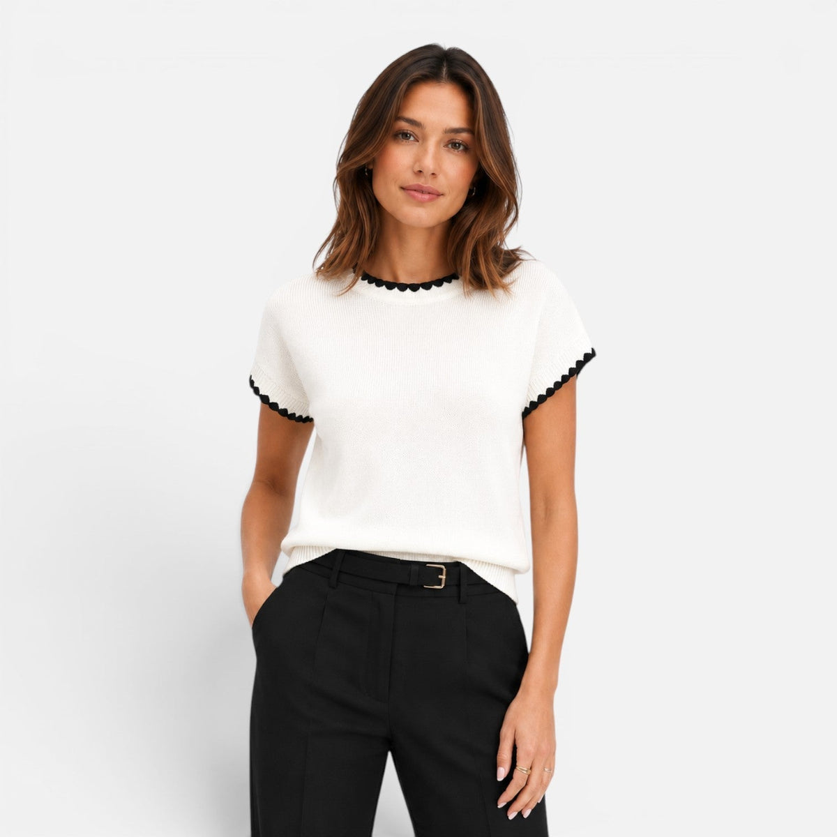 Danielle | Top en Maille Liseré Contrasté Femme