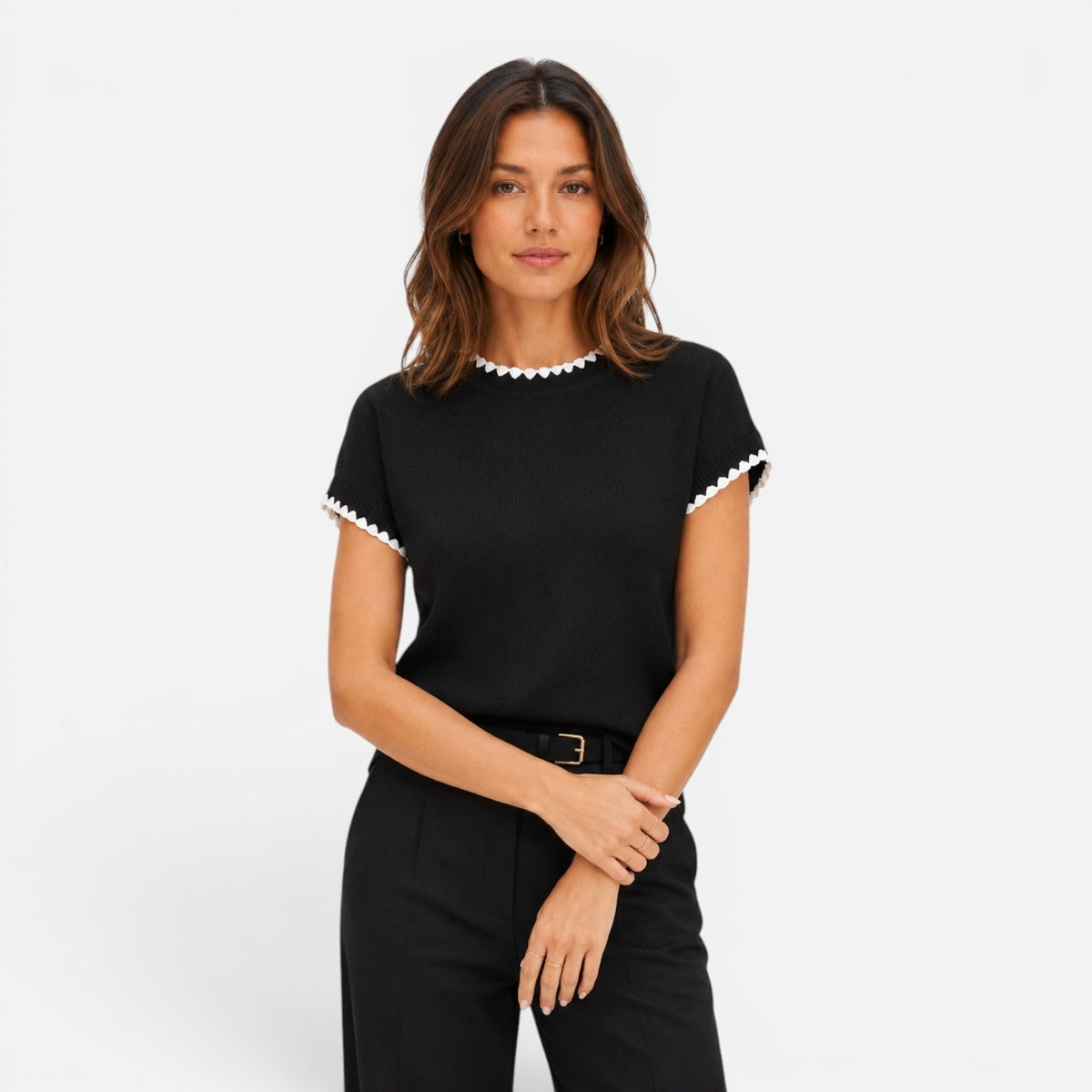 Danielle | Top en Maille Liseré Contrasté Femme
