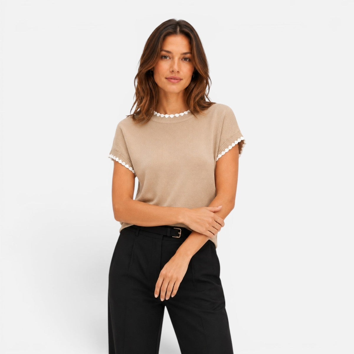 Danielle | Top en Maille Liseré Contrasté Femme