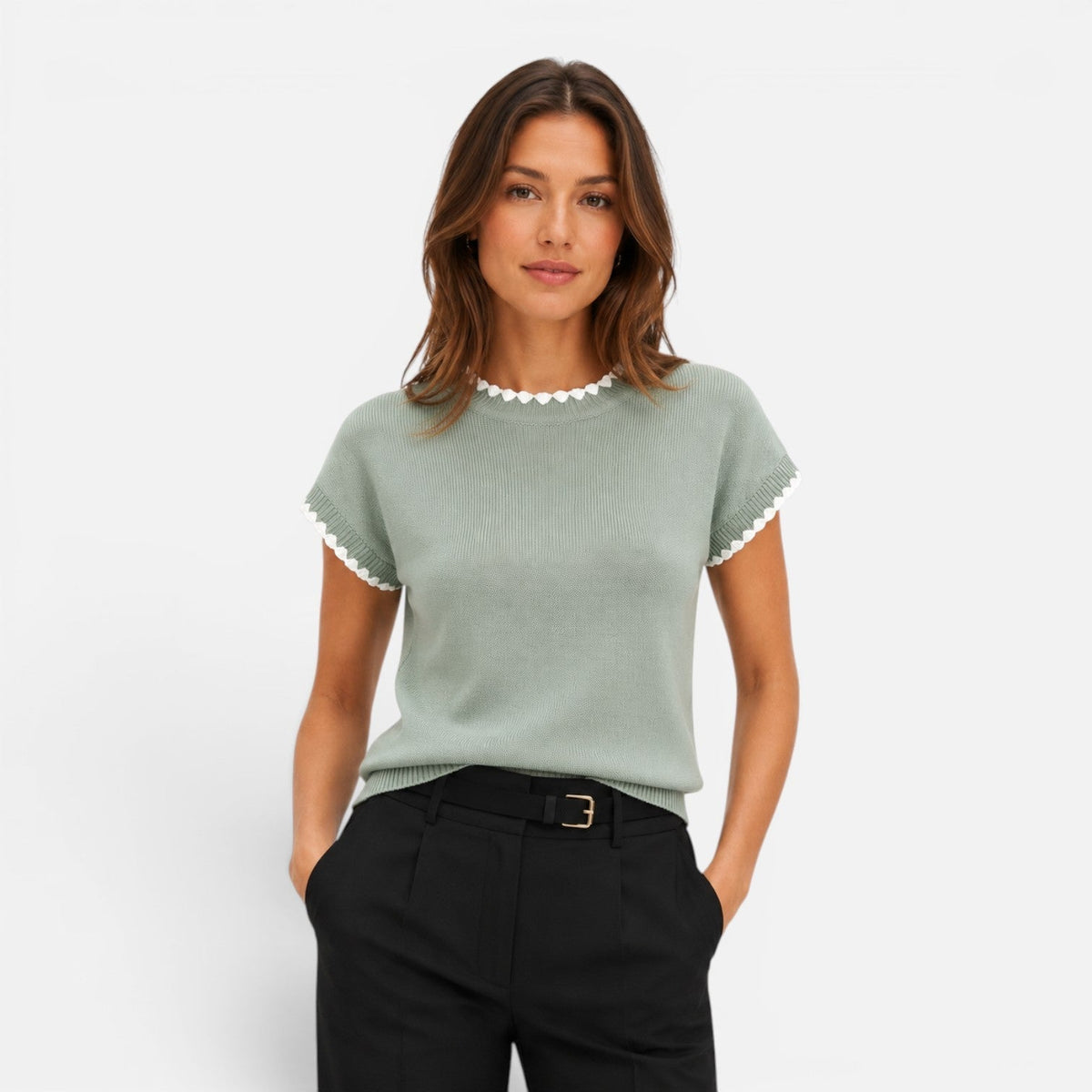 Danielle | Top en Maille Liseré Contrasté Femme