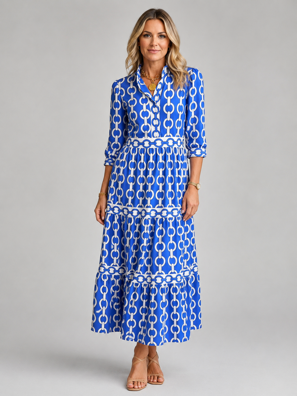 Océanne | Robe Midi Imprimé Chaîne Femme