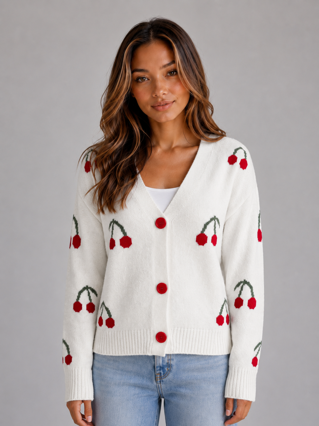 Nina | Gilet Imprimé Cerises Col V