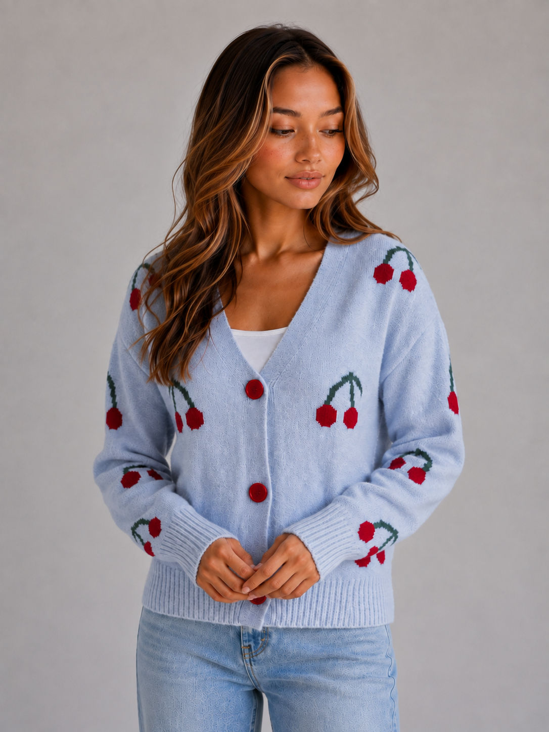 Nina | Gilet Imprimé Cerises Col V