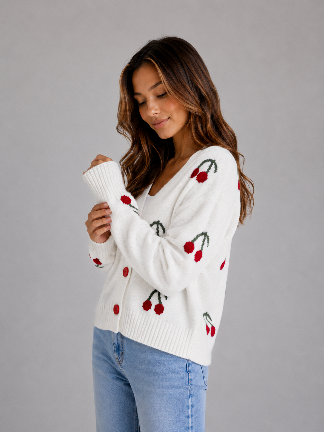 Nina | Gilet Imprimé Cerises Col V