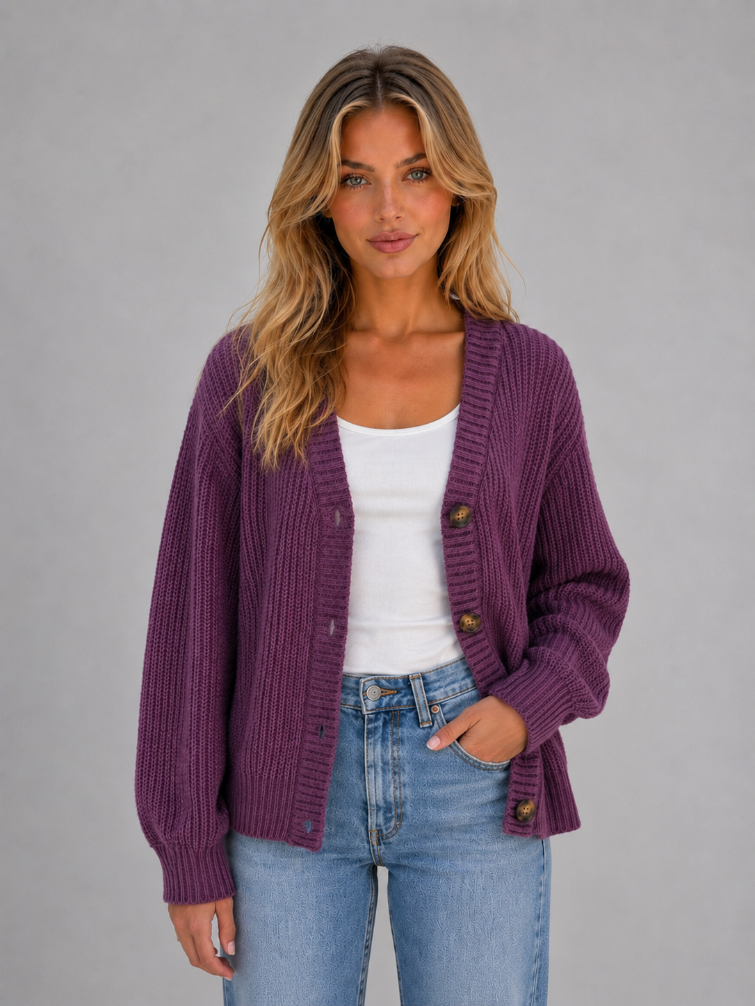 Régine | Gilet Chunky Col V