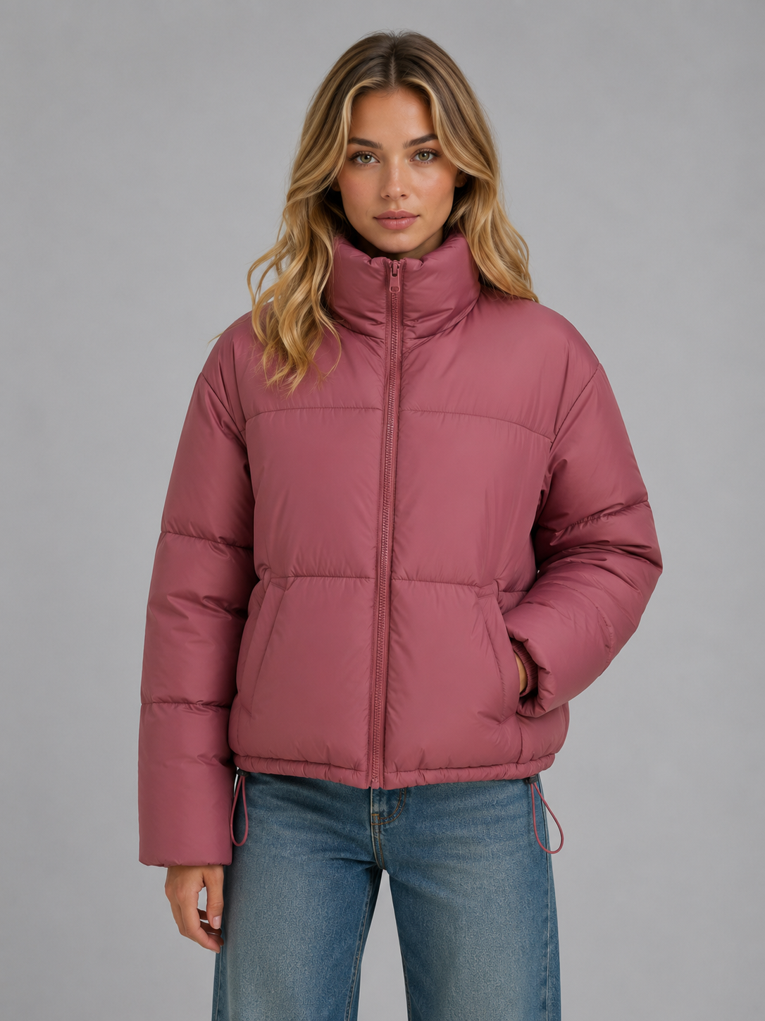 Rose | Doudoune Courte Col Montant