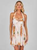 Bettina | Robe Courte Mousseline Fleurie Dos Nu Femme