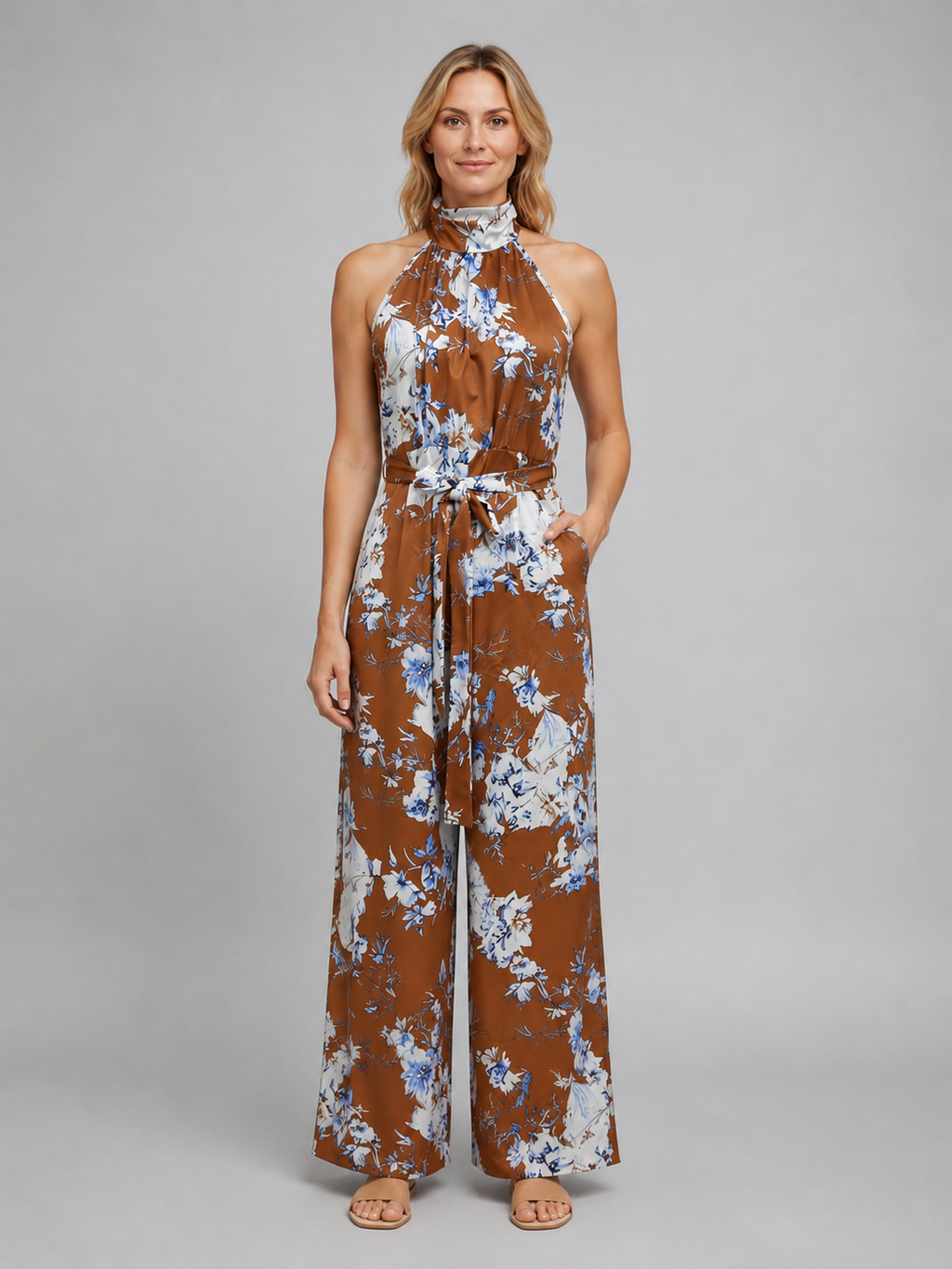 Oriane | Combinaison Pantalon Large Fleurie Dos Nu
