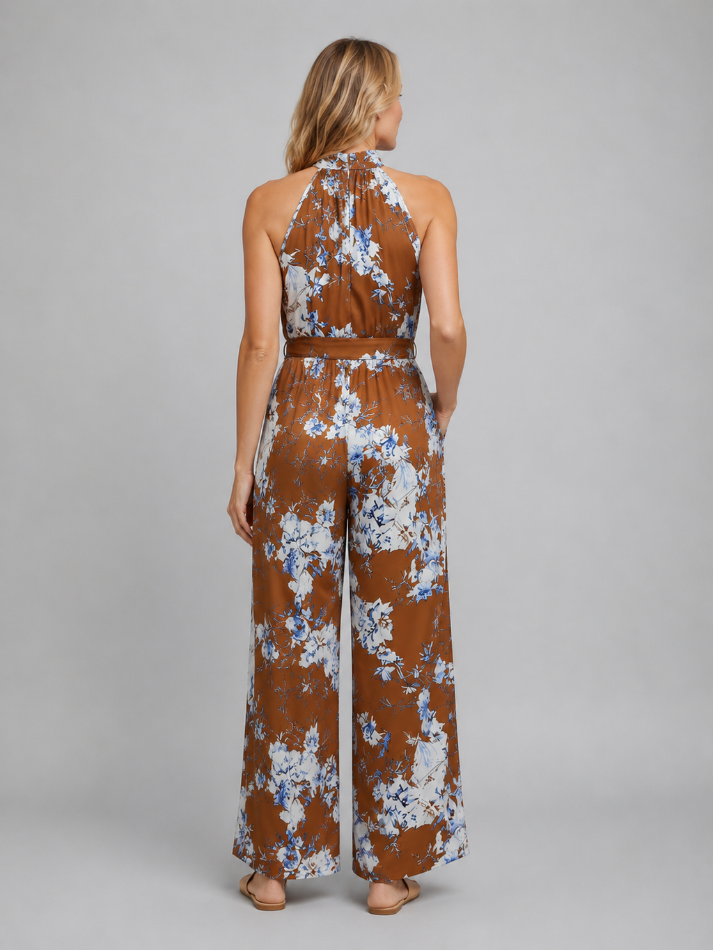 Oriane | Combinaison Pantalon Large Fleurie Dos Nu