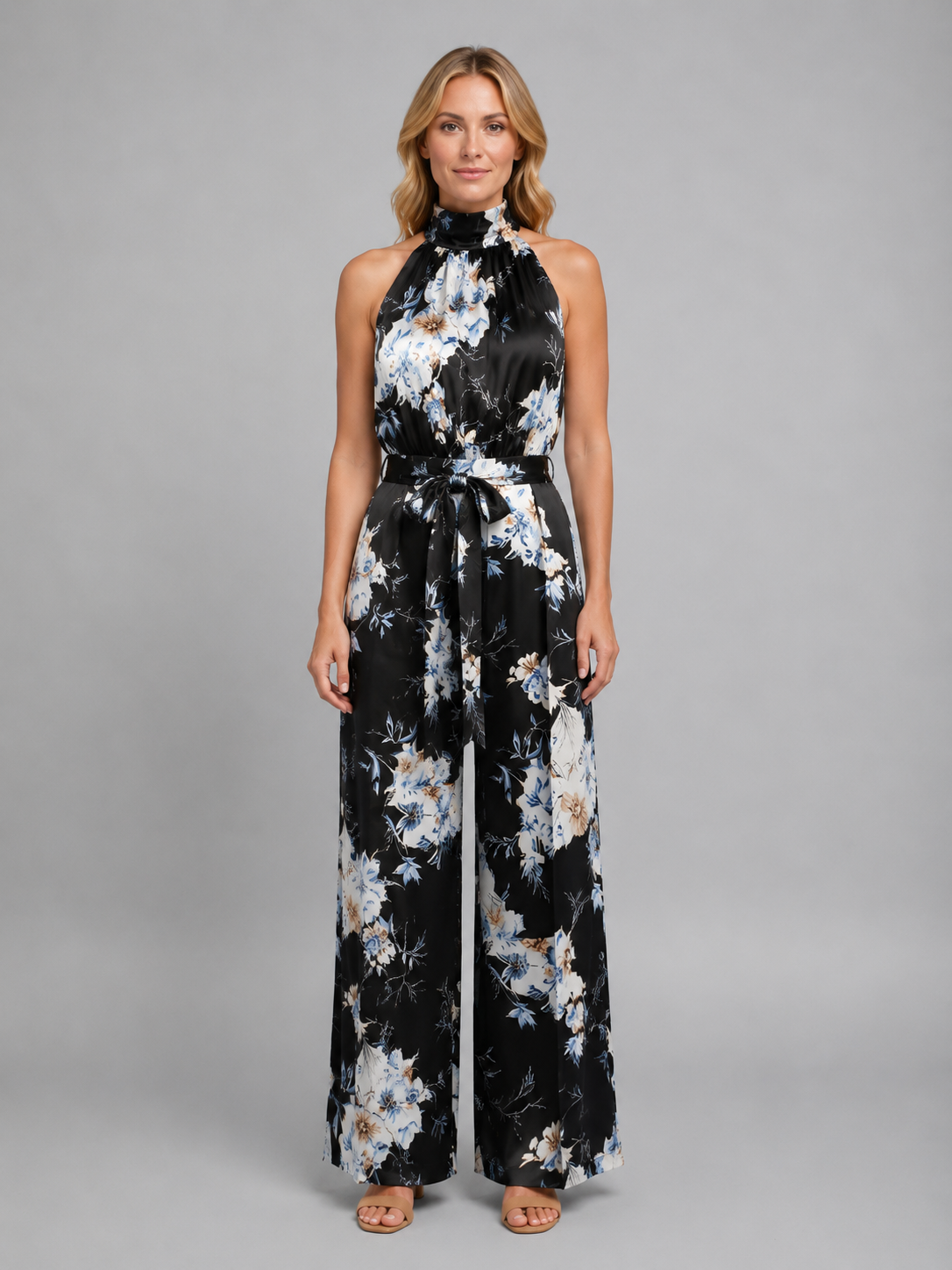 Oriane | Combinaison Pantalon Large Fleurie Dos Nu