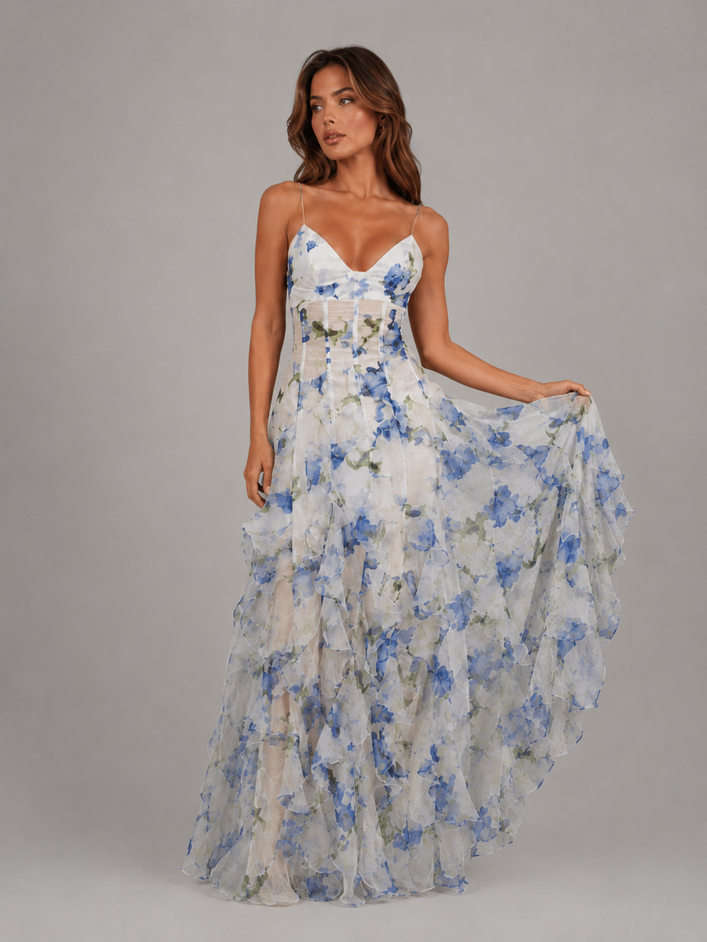 Desiree | Robe Maxi Volants Fleurie Femme