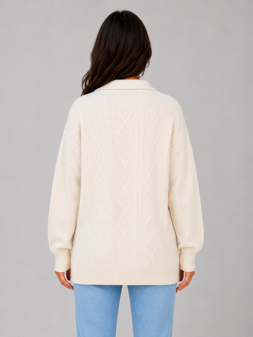 Ambre | Pull Torsadé Demi-Zip Chunky