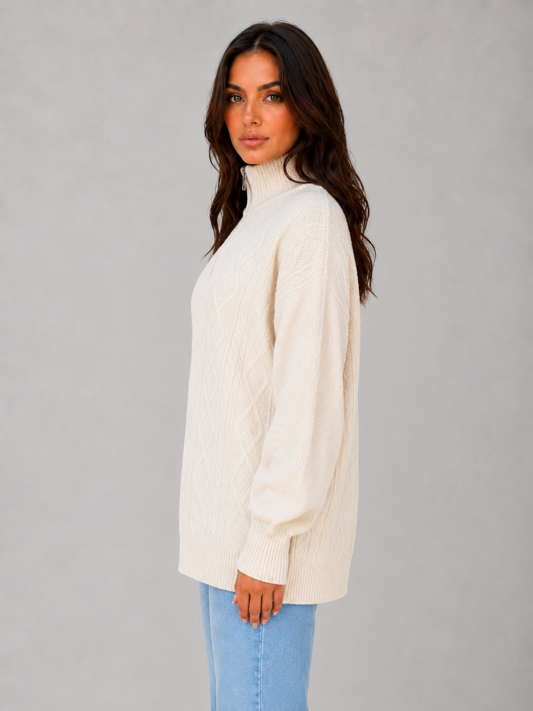 Ambre | Pull Torsadé Demi-Zip Chunky