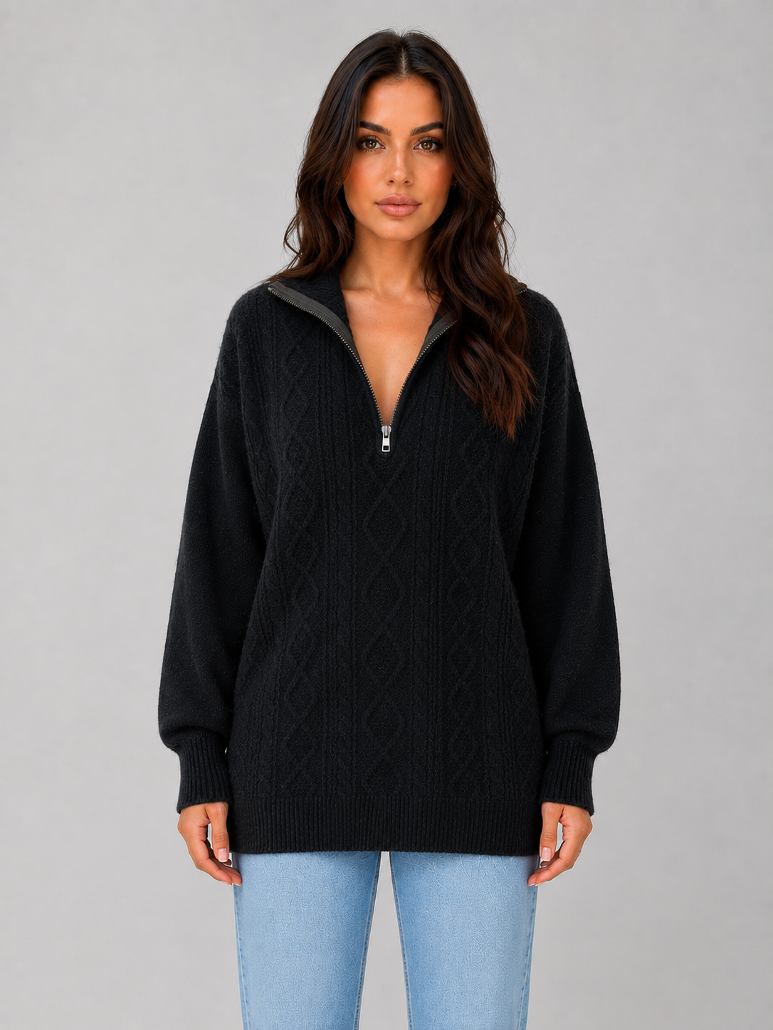 Ambre | Pull Torsadé Demi-Zip Chunky