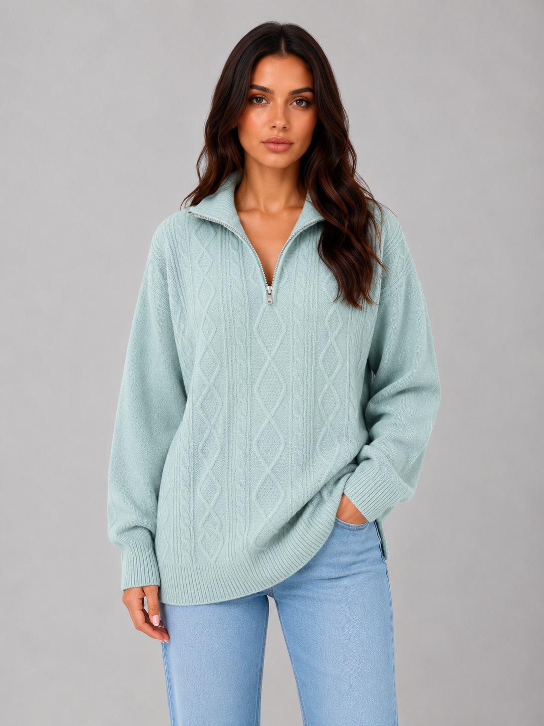 Ambre | Pull Torsadé Demi-Zip Chunky