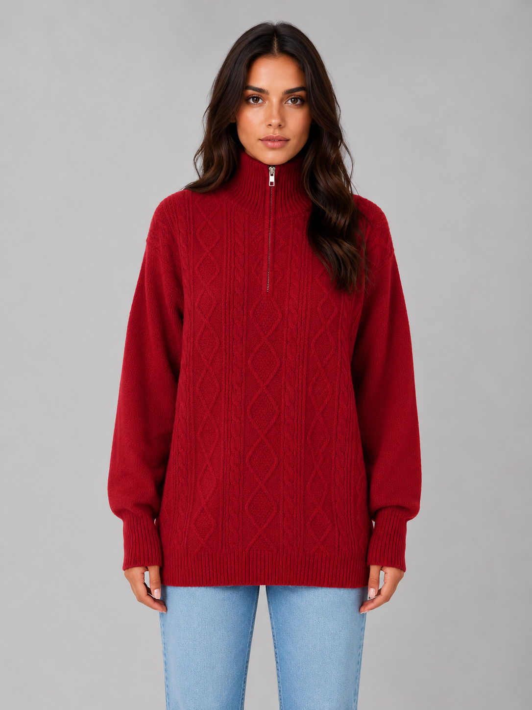 Ambre | Pull Torsadé Demi-Zip Chunky
