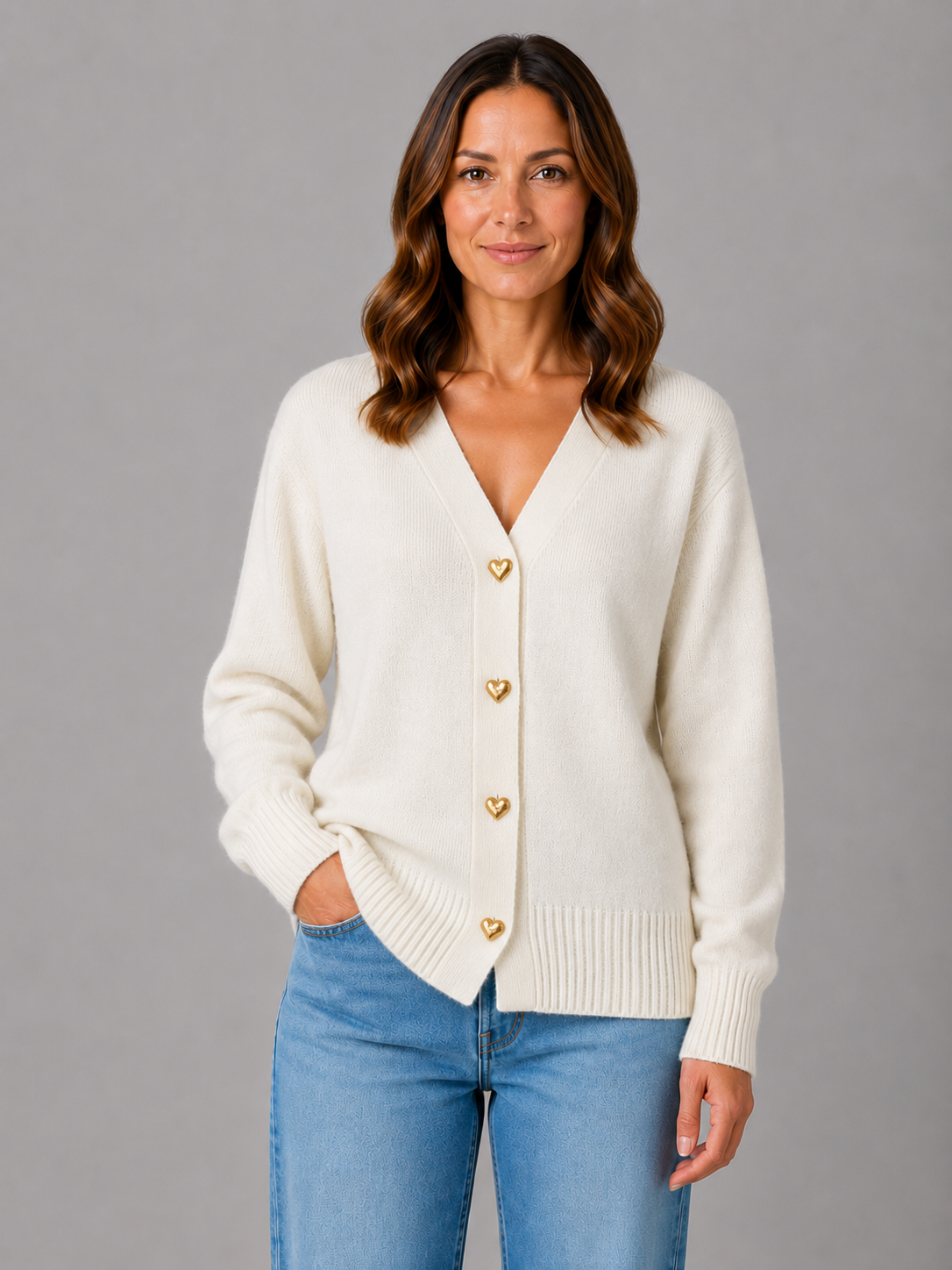 Félicie | Gilet Boutons Cœur Col V