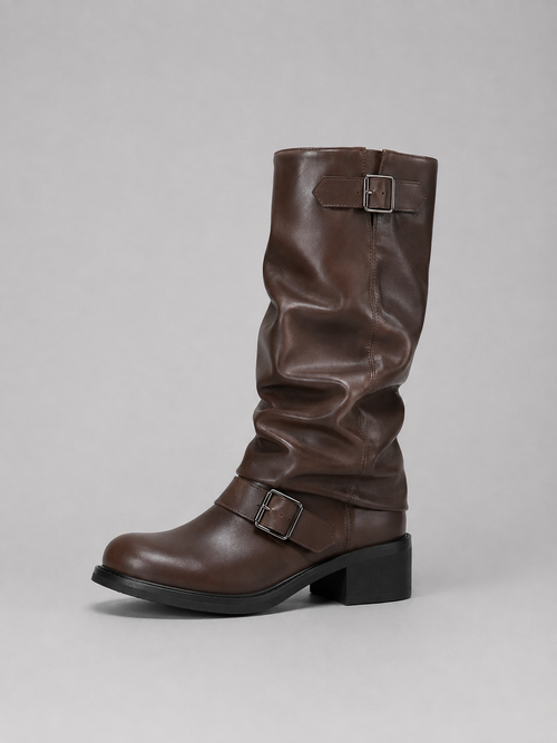 Ilona | Bottes Hautes Boucles Aspect Cuir