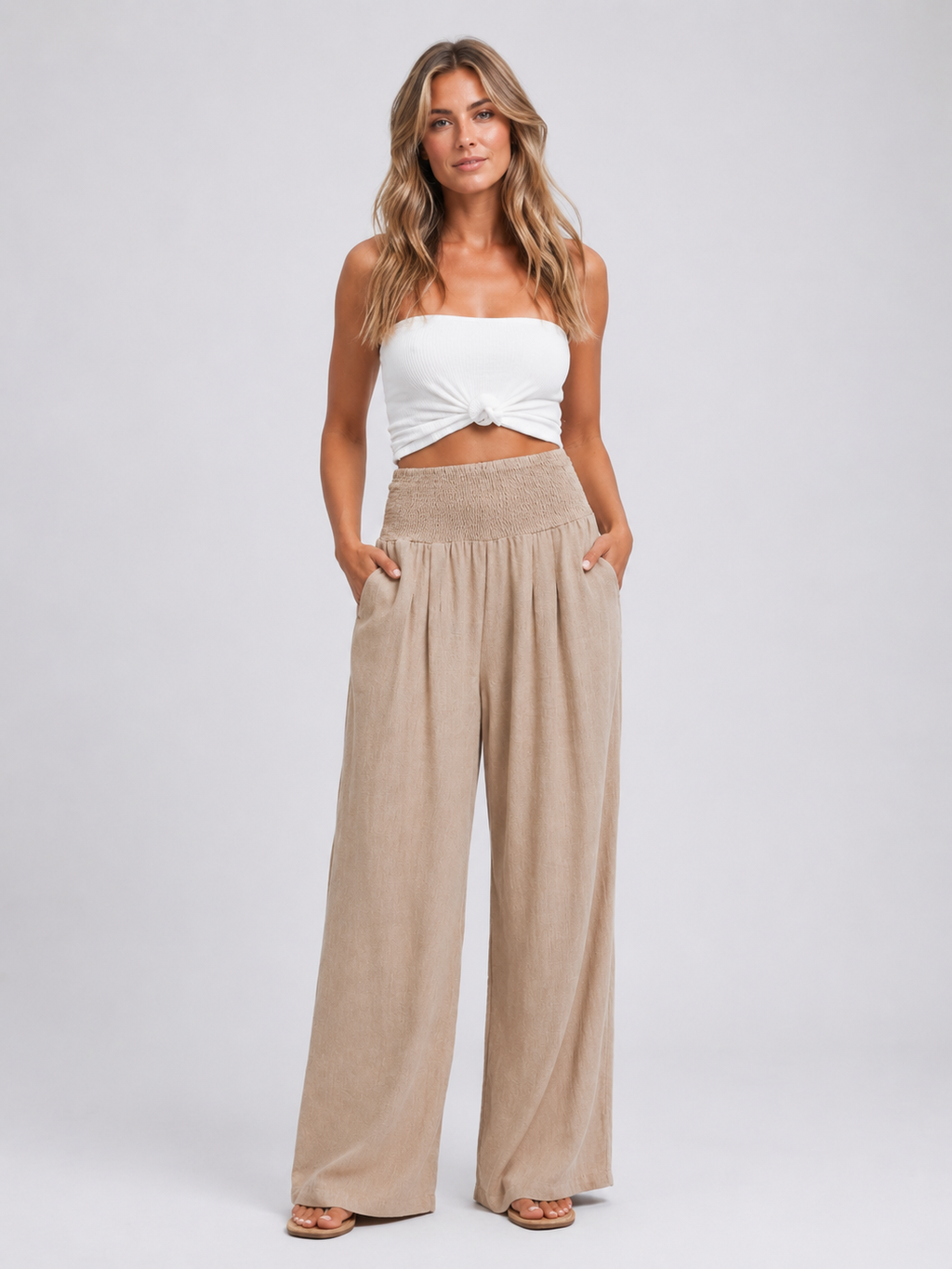 Charline | Pantalon Large Effet Lin Femme