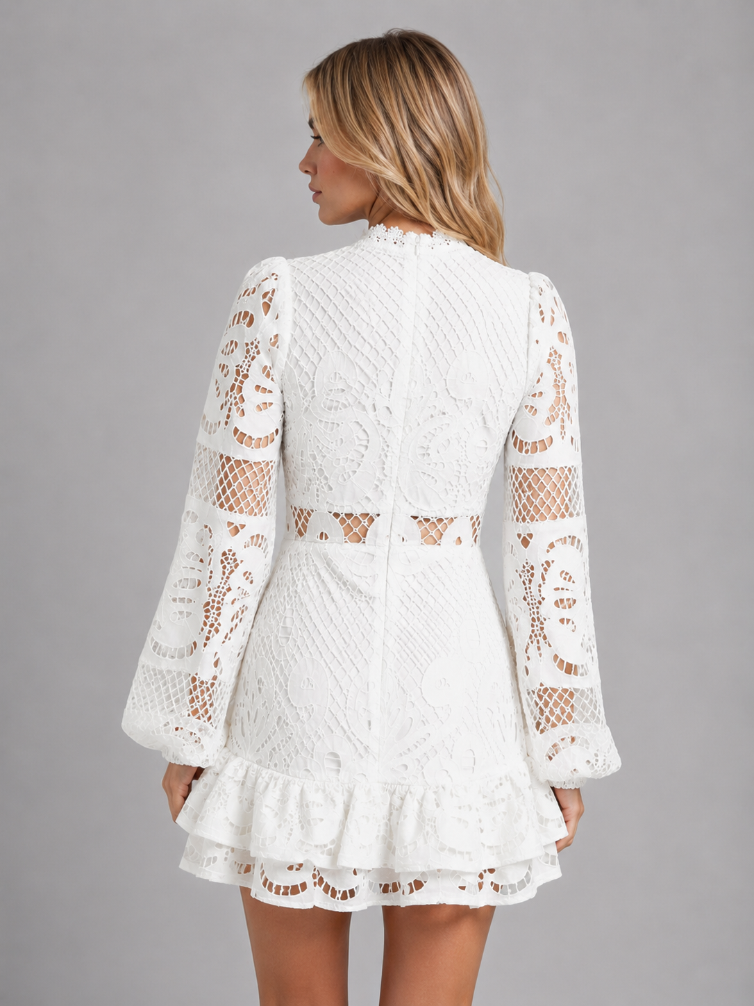 Elodie | Robe Courte Dentelle Manches Longues Femme