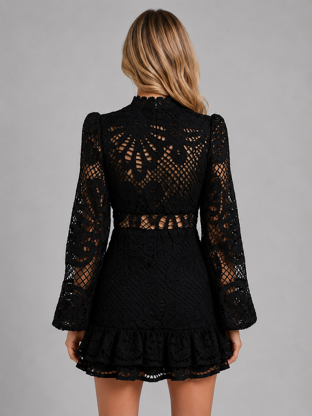Elodie | Robe Courte Dentelle Manches Longues Femme