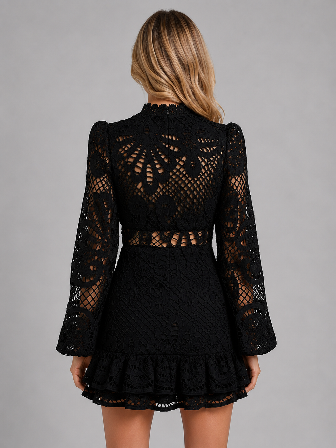 Elodie | Robe Courte Dentelle Manches Longues Femme