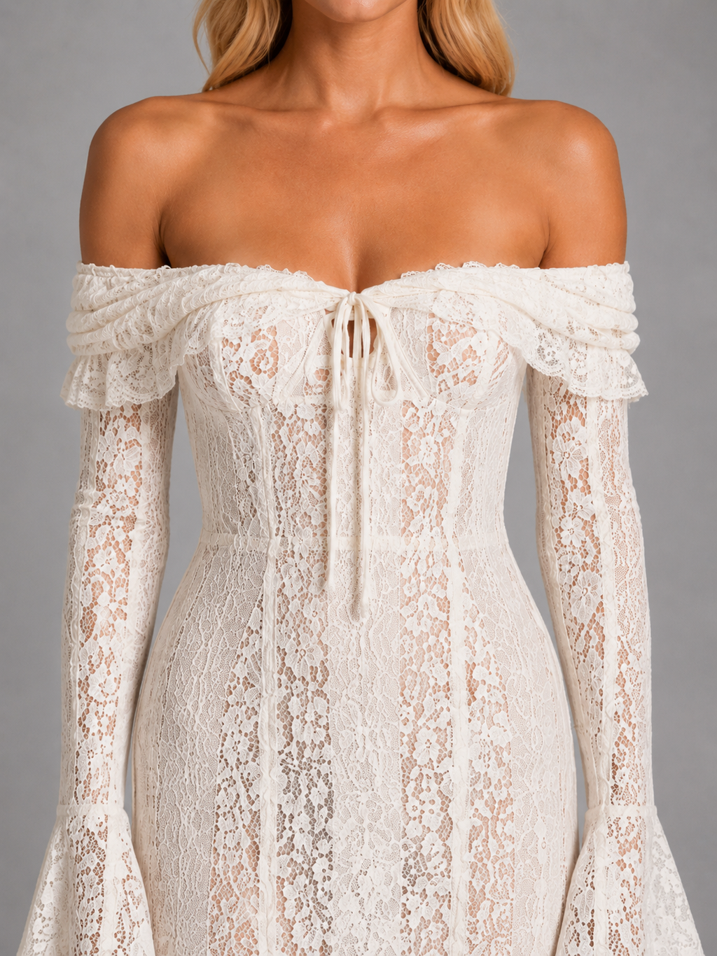 Simone | Robe Maxi Dentelle Épaules Dénudées