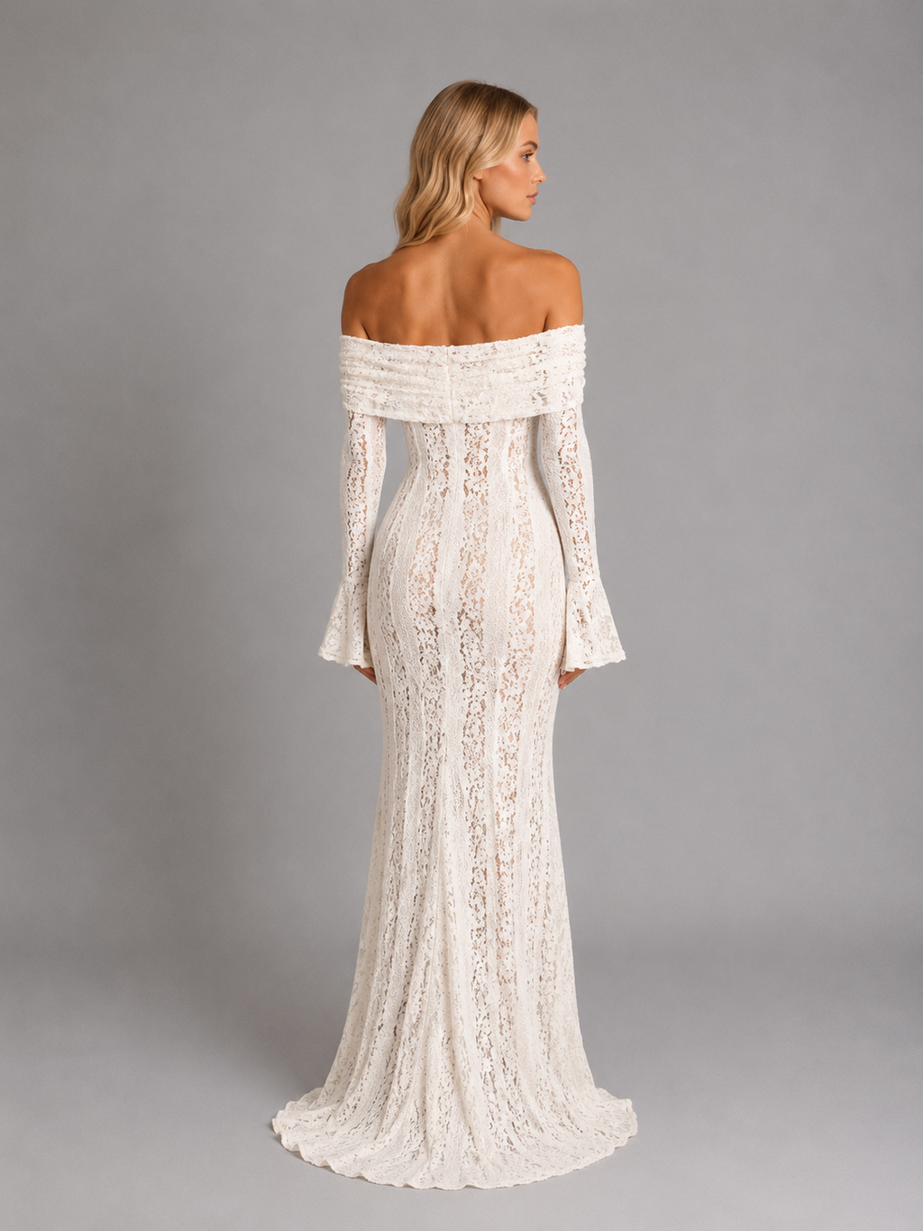 Simone | Robe Maxi Dentelle Épaules Dénudées