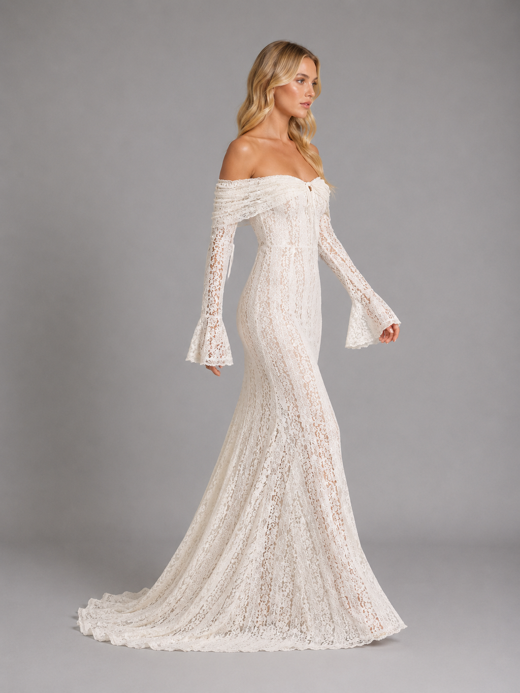 Simone | Robe Maxi Dentelle Épaules Dénudées