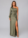 Roseline | Robe Maxi Satinée Une Épaule