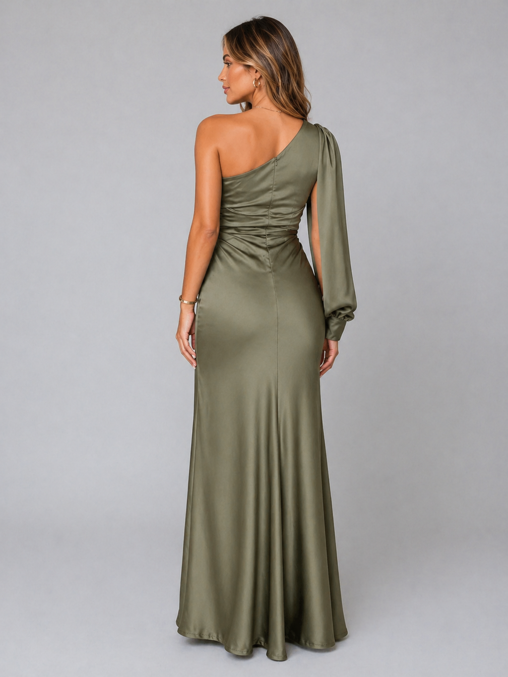 Roseline | Robe Maxi Satinée Une Épaule