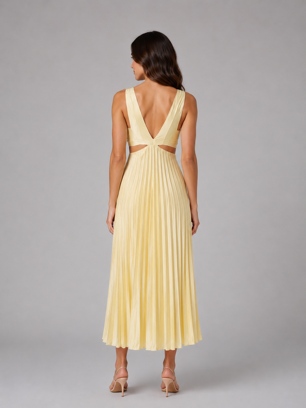 Yvonne | Robe Midi Plissée Découpe Col V