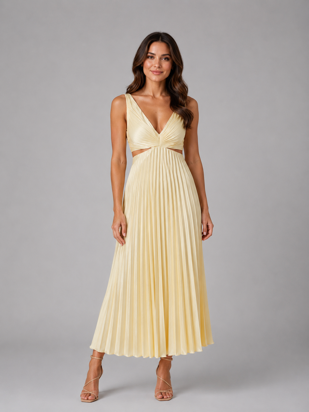 Kenza | Robe Midi Plissée Découpe