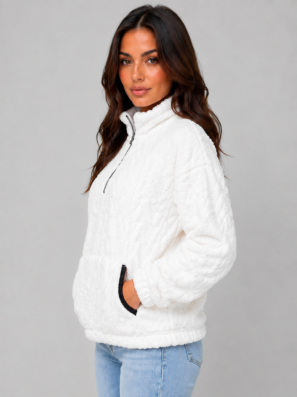 Xénia | Pull Peluche Demi-Zip