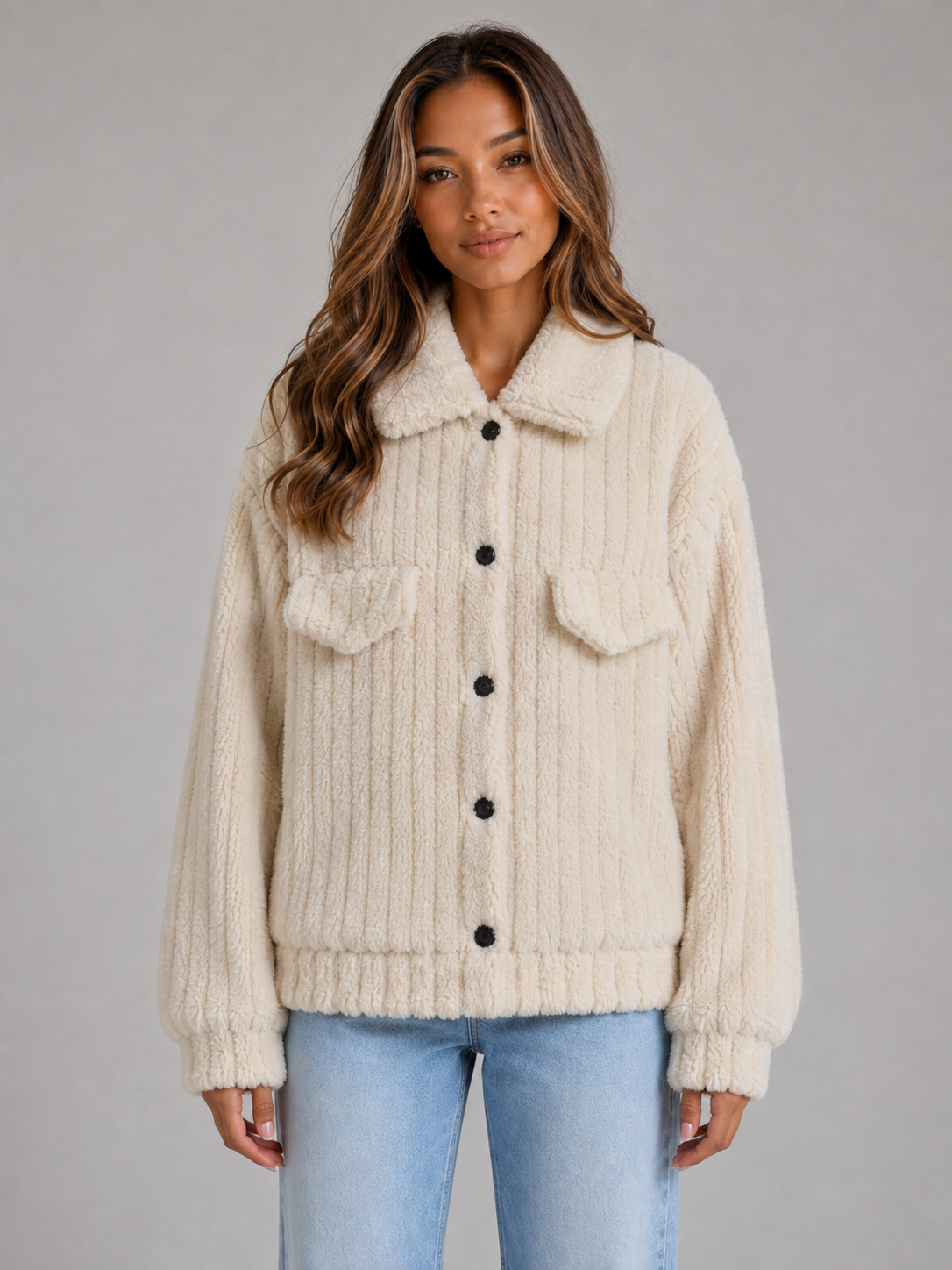Élodie | Veste Peluche Col Boutonné