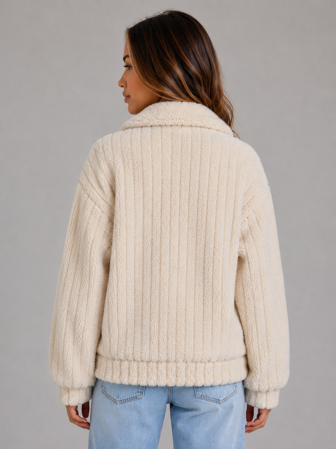 Élodie | Veste Peluche Col Boutonné