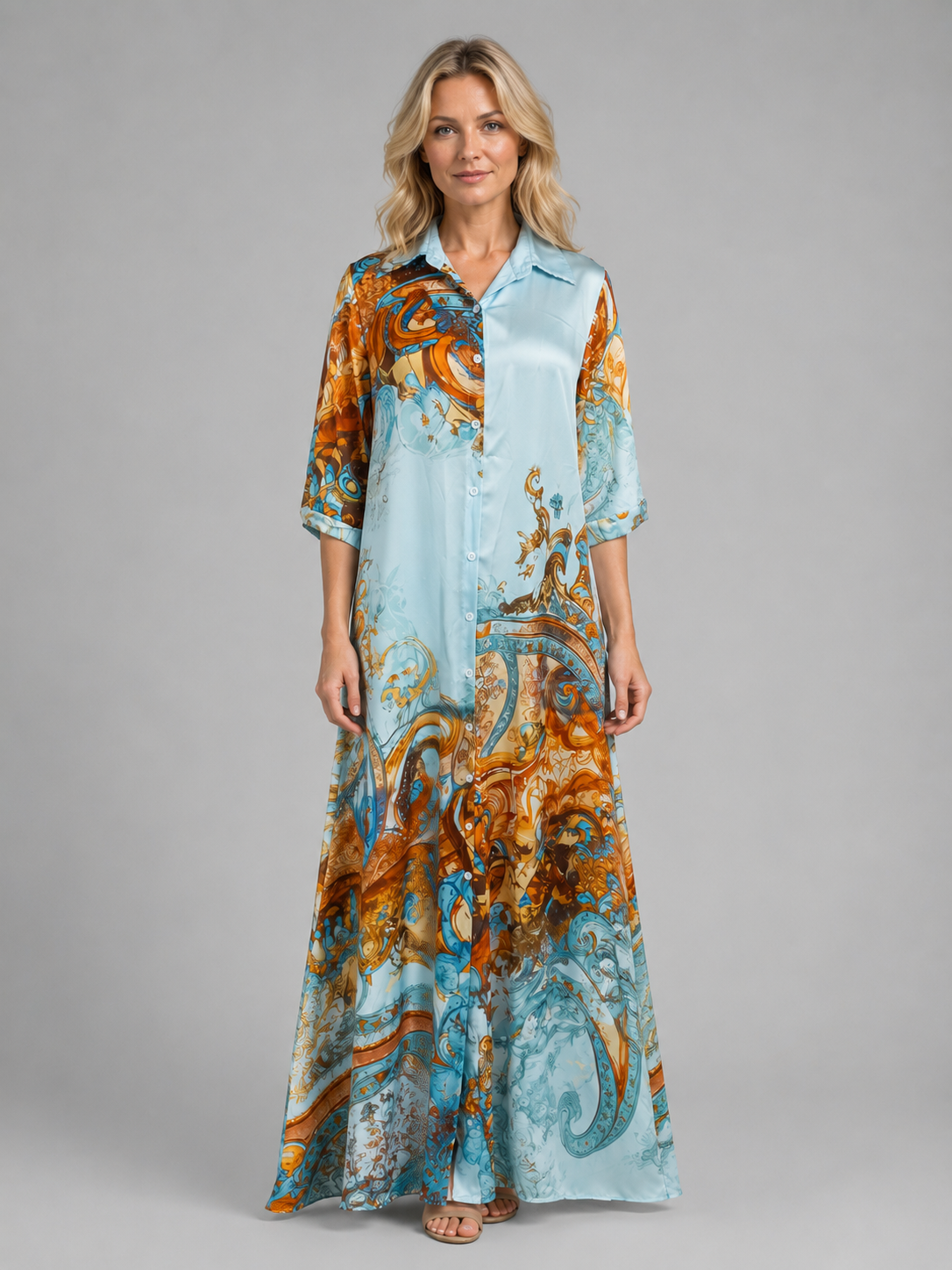 Aline | Robe Maxi Chemise Imprimée Baroque Femme
