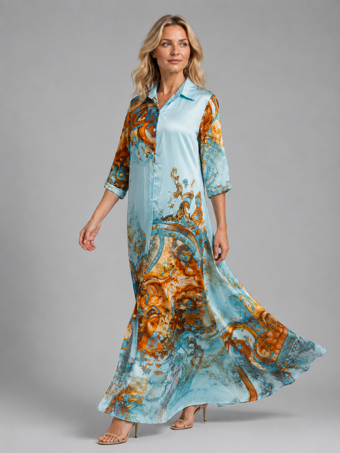 Aline | Robe Maxi Chemise Imprimée Baroque Femme