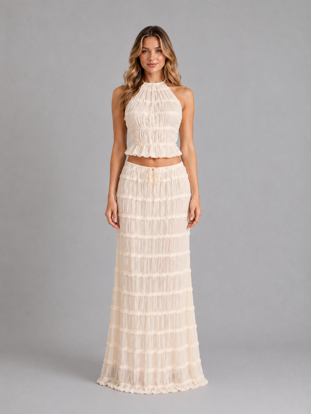 Hélène | Ensemble Maxi Deux Pièces Texturé Femme