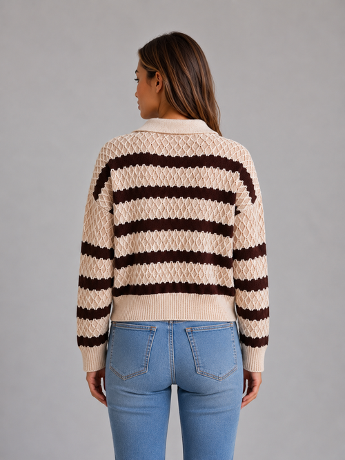 Angèle | Pull Polo Rayé Texturé