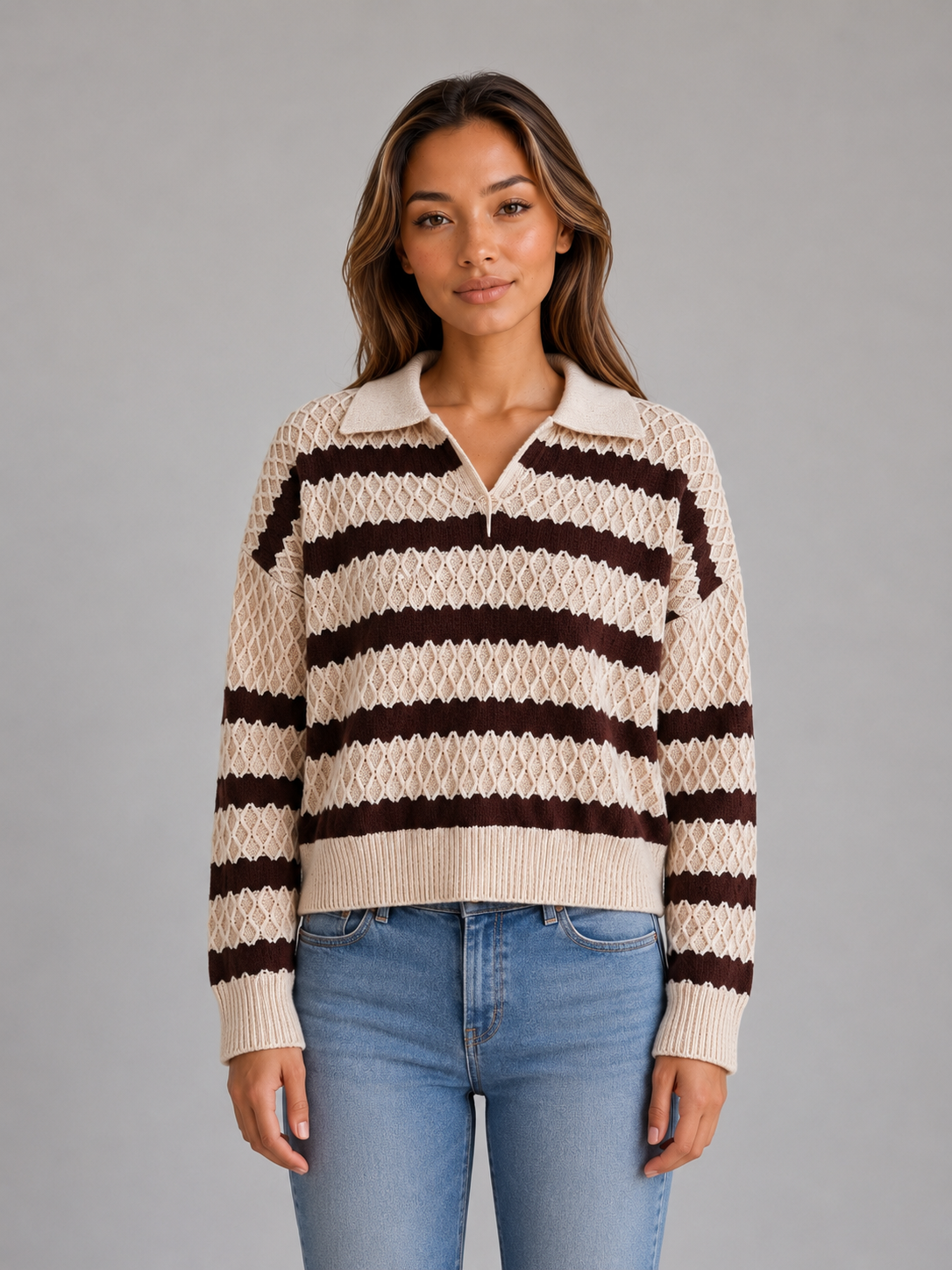 Angèle | Pull Polo Rayé Texturé