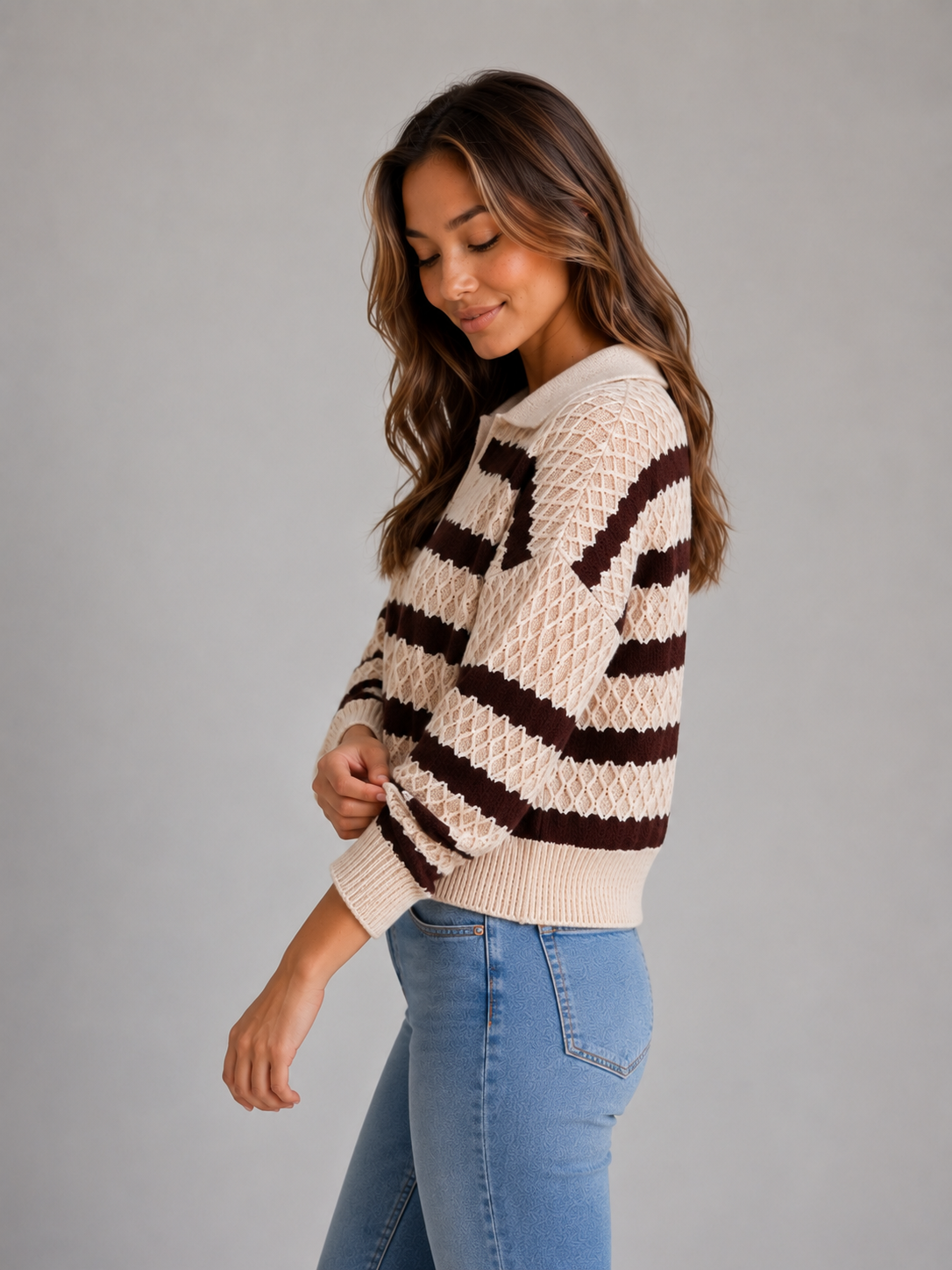 Angèle | Pull Polo Rayé Texturé