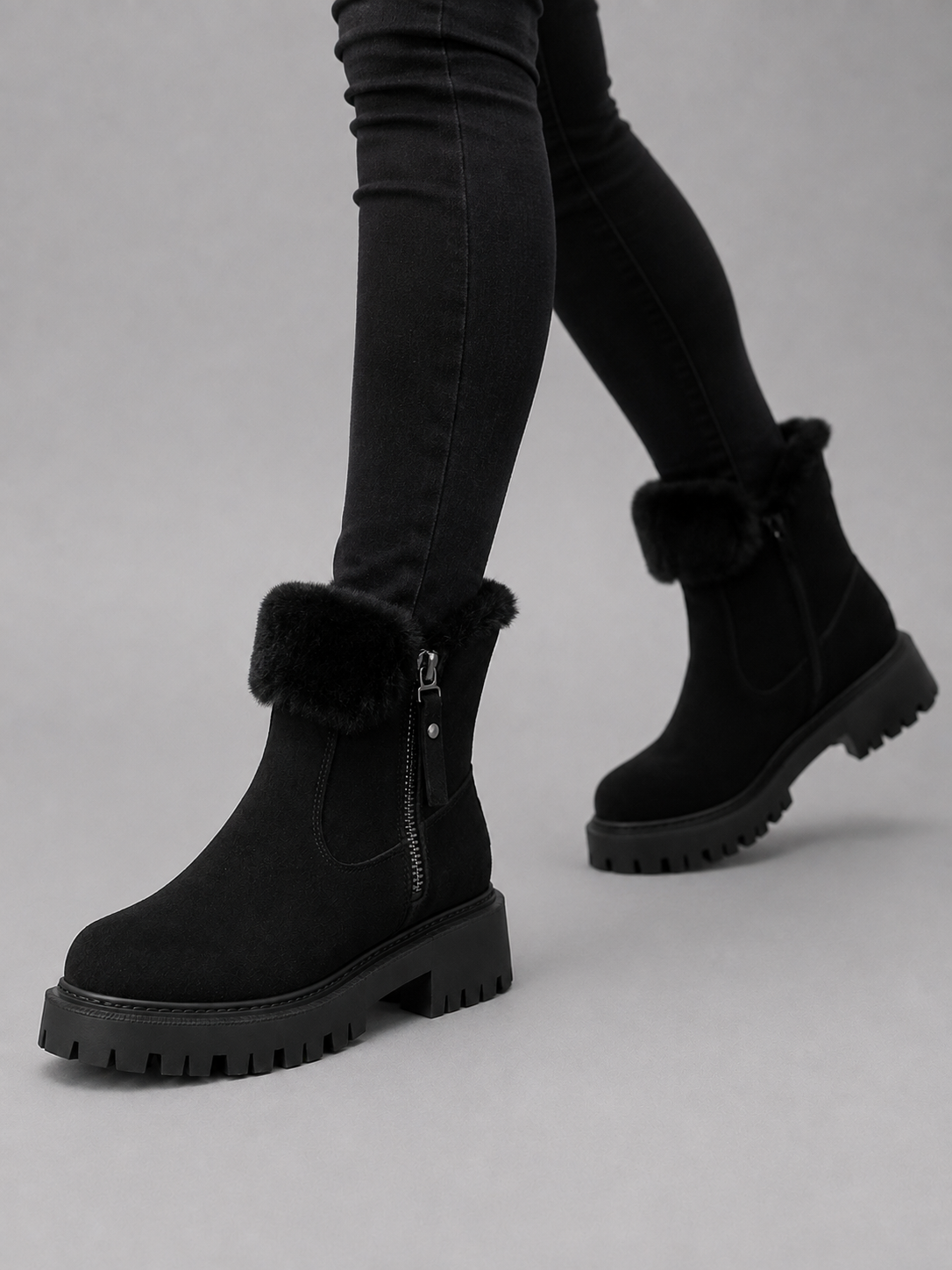 Maëlys | Bottines Suédine Fourrure Chunky