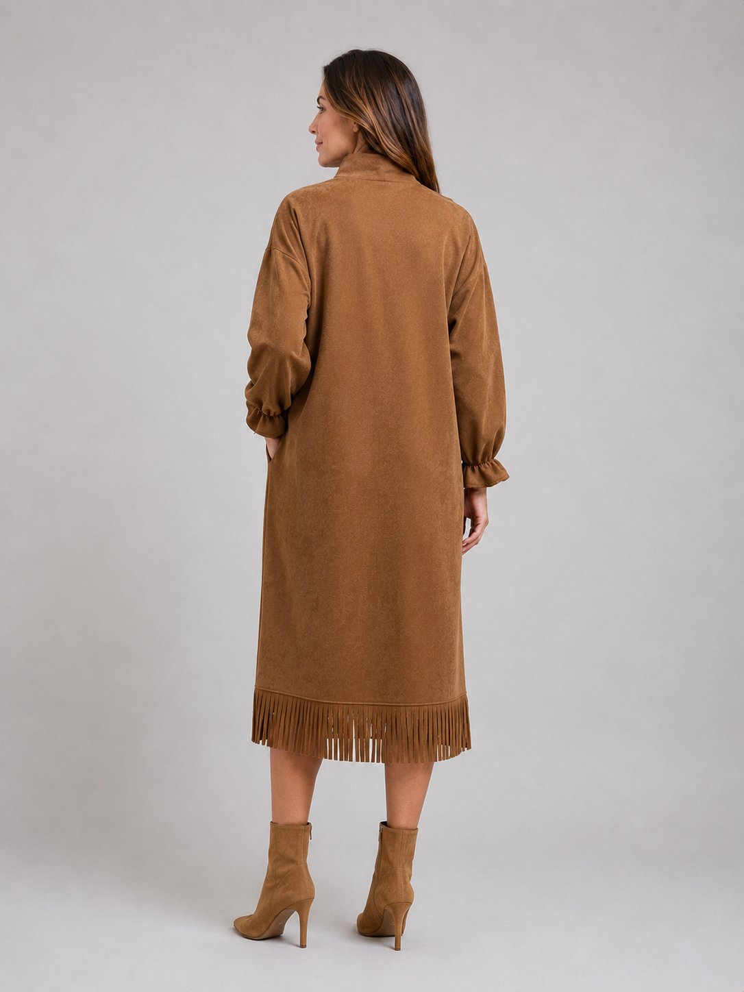 Emmanuelle | Robe Midi Aspect Suédine Franges