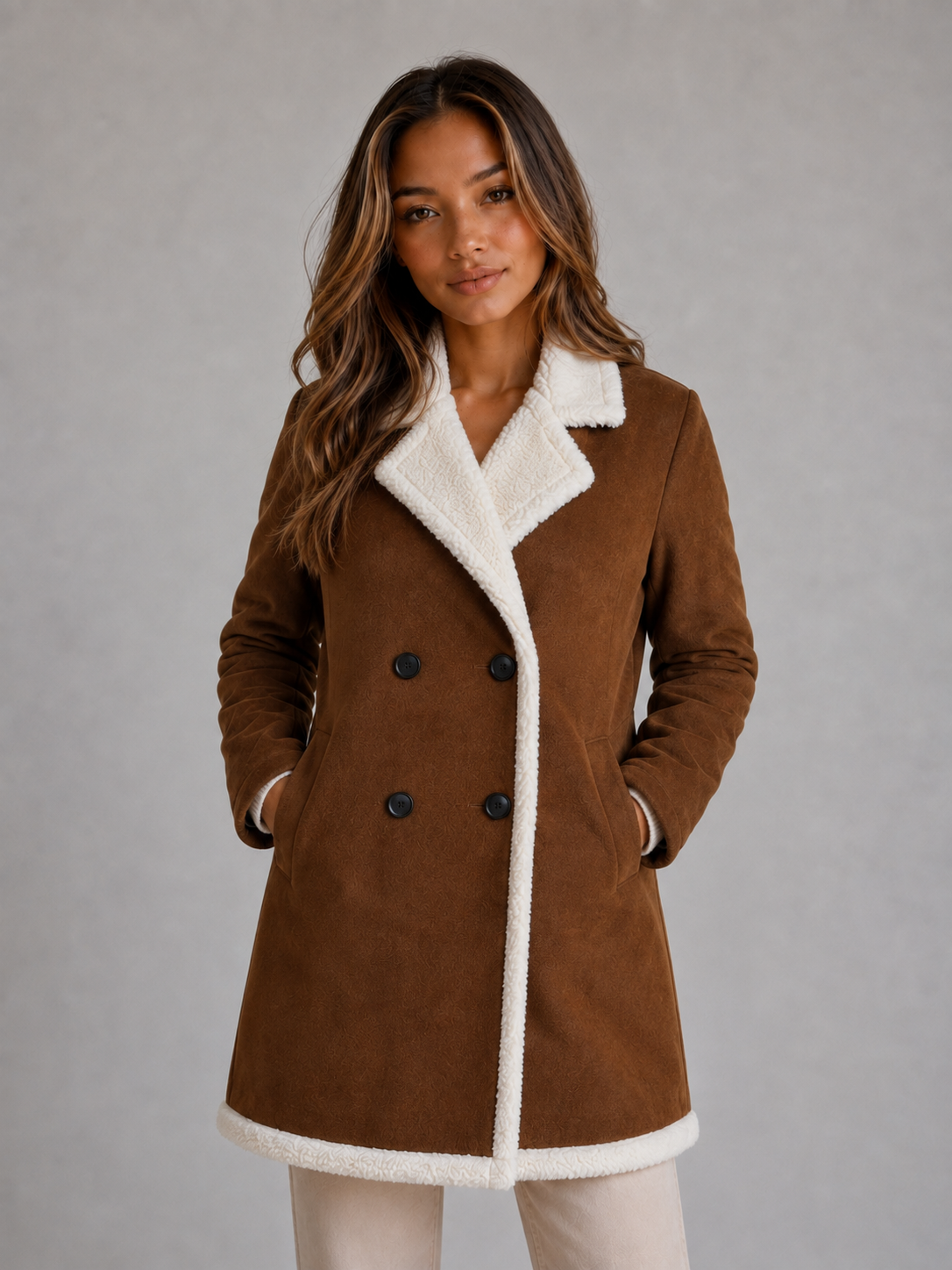 Ophélie | Manteau Long Aspect Suédine Peluche