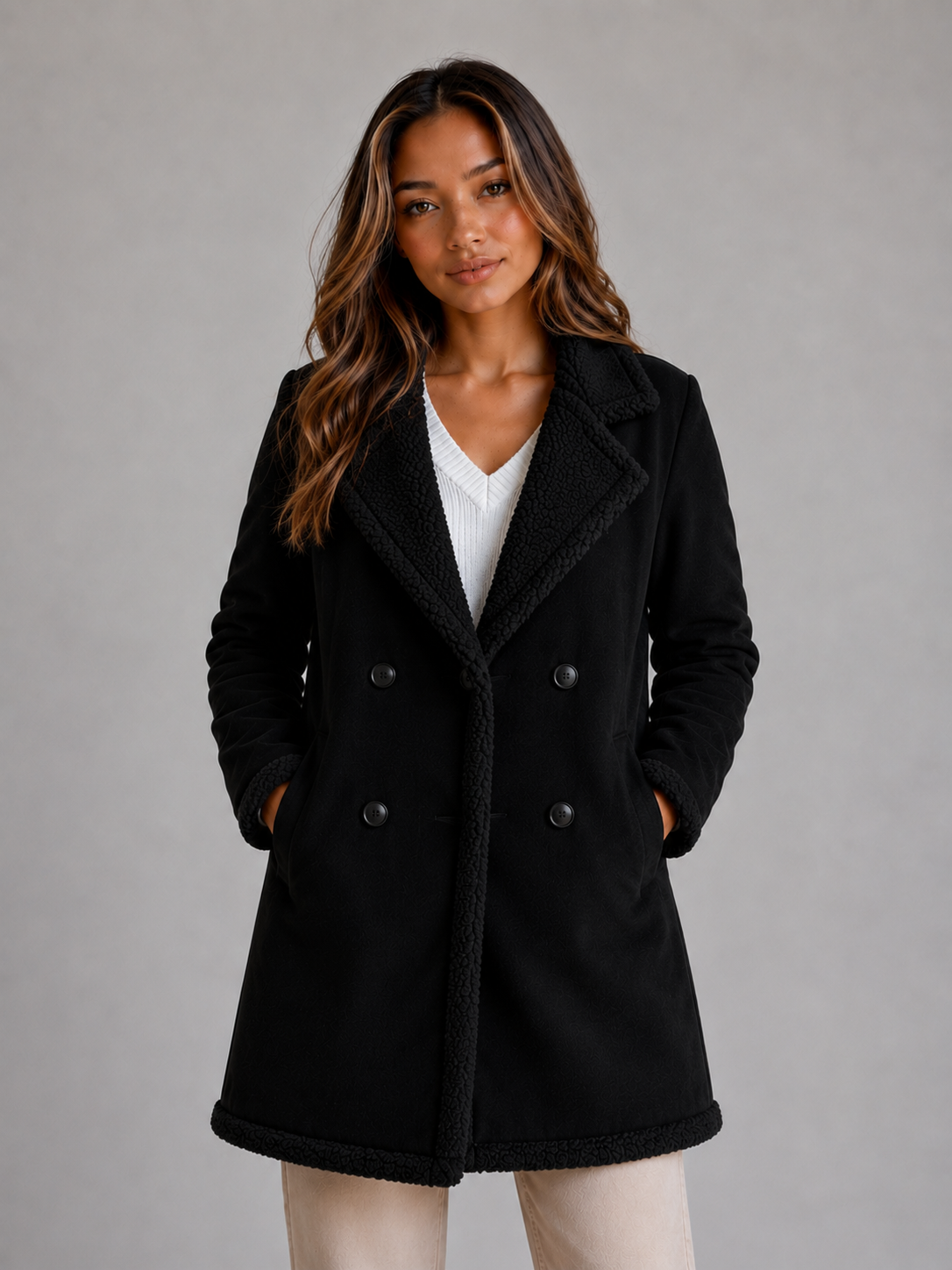 Ophélie | Manteau Long Aspect Suédine Peluche
