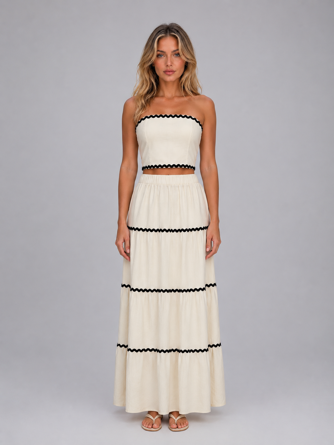 Lucie | Ensemble Crop Top et Jupe Maxi Étagée Femme