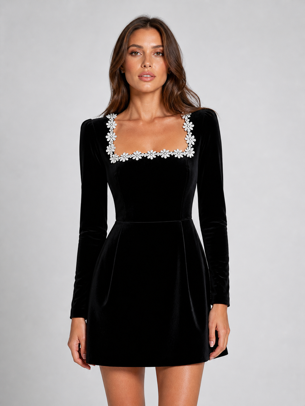 Hermine | Robe Courte Velours Col Strass