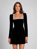 Hermine | Robe Courte Velours Col Strass