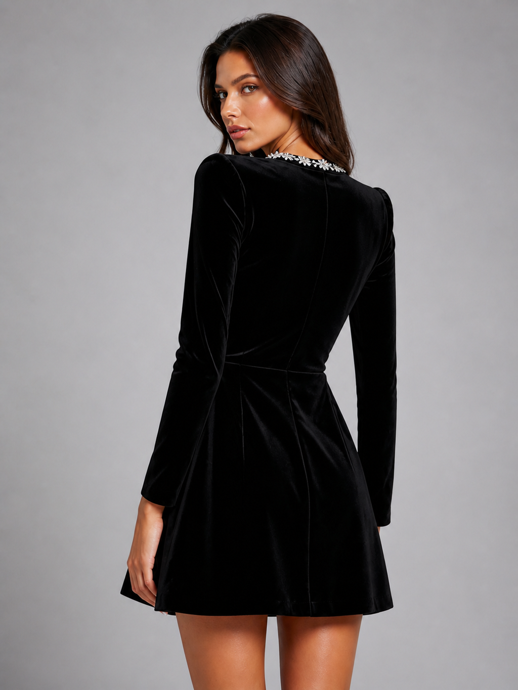 Hermine | Robe Courte Velours Col Strass